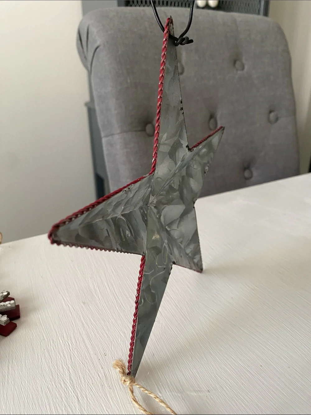 Farmhouse Rustic Christmas Ornaments Snowflake Red Metal Star & Burlap Snowman